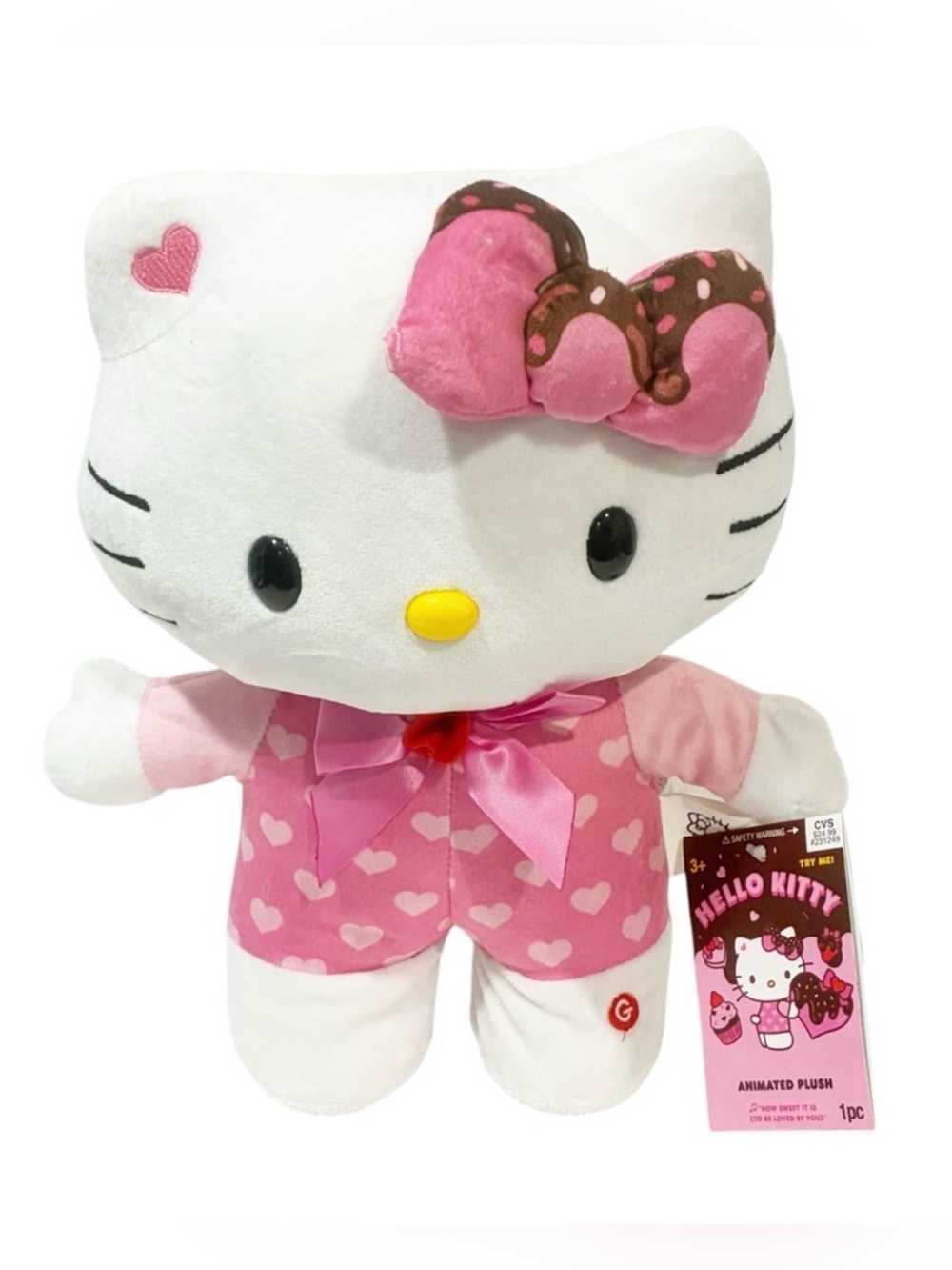 Hello Kitty Happy Shuffle, side stepper Pink Hearts Plush NEW W/TAGS